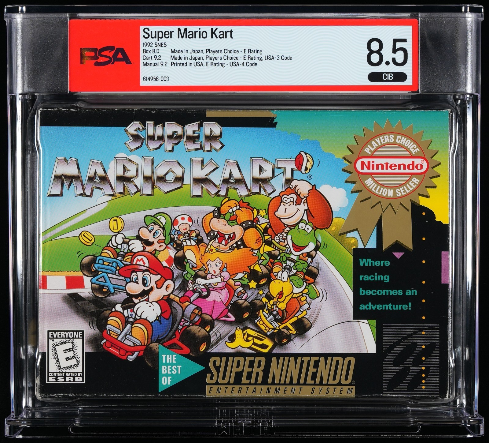 Super Mario Kart CIB + (Nintendo SNES, 1992) PSA 8.5. Cart And Manual 9.2