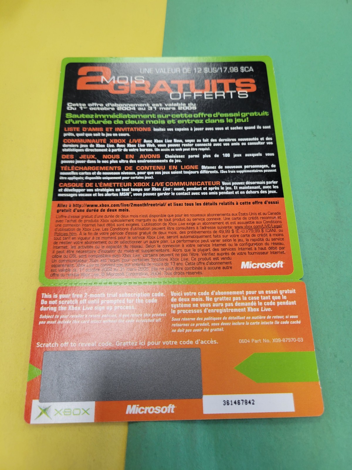 Original Xbox Live 2 Month Trial Unused Codes UNSCRATCHED