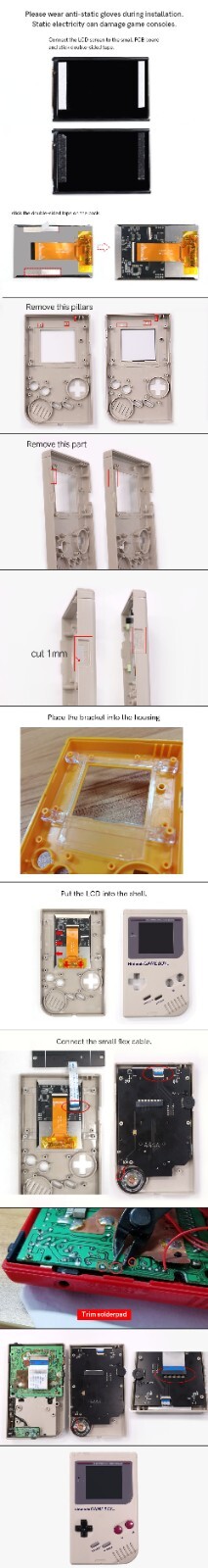 For GameBoy GB DMG IPS V5 LCD Blacklight Screen Kit W/USB-C Rechargeable Battery
