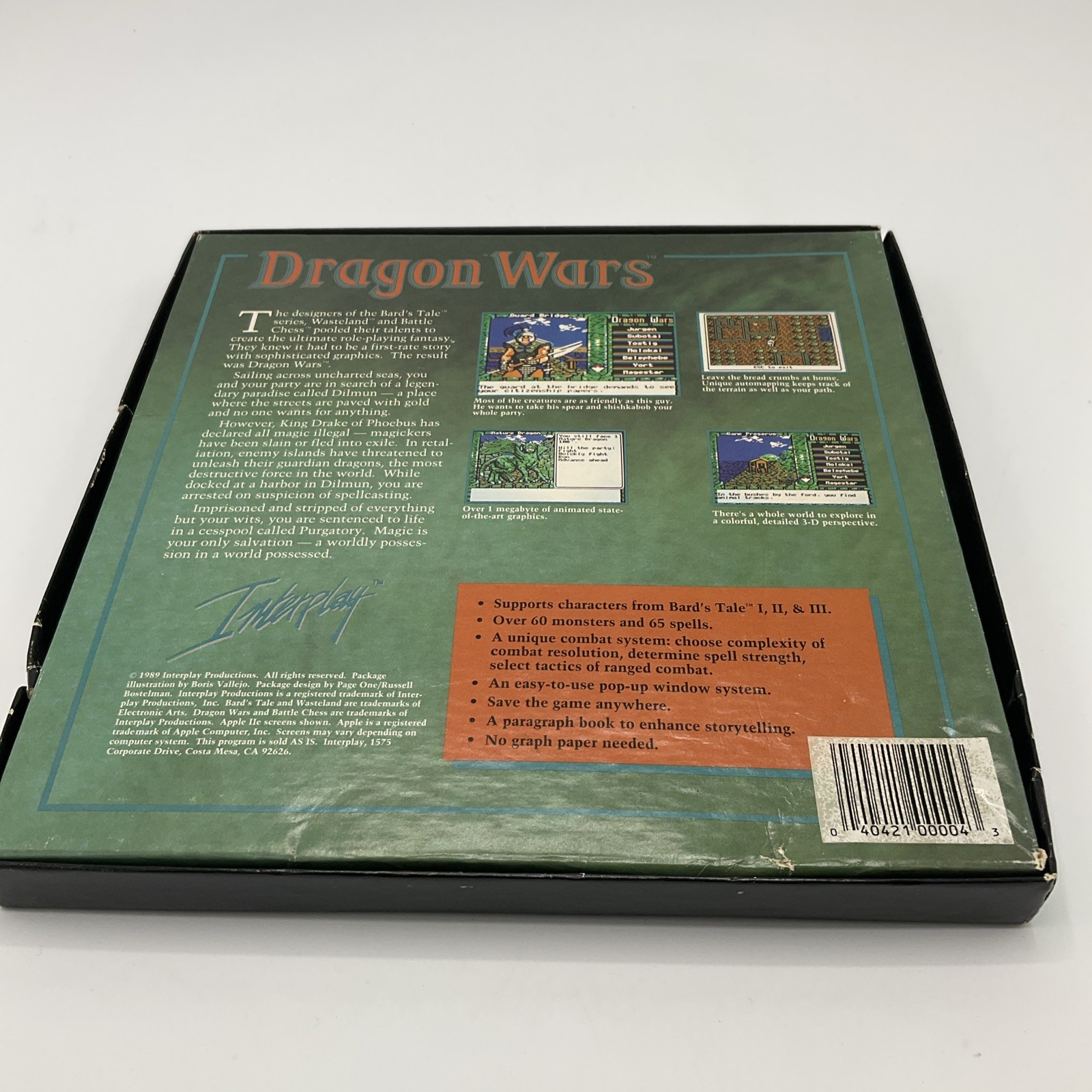 VINTAGE 1989 DRAGON WARS IBM PC GAME INTERPLAY Big Box Manual Custom Disks