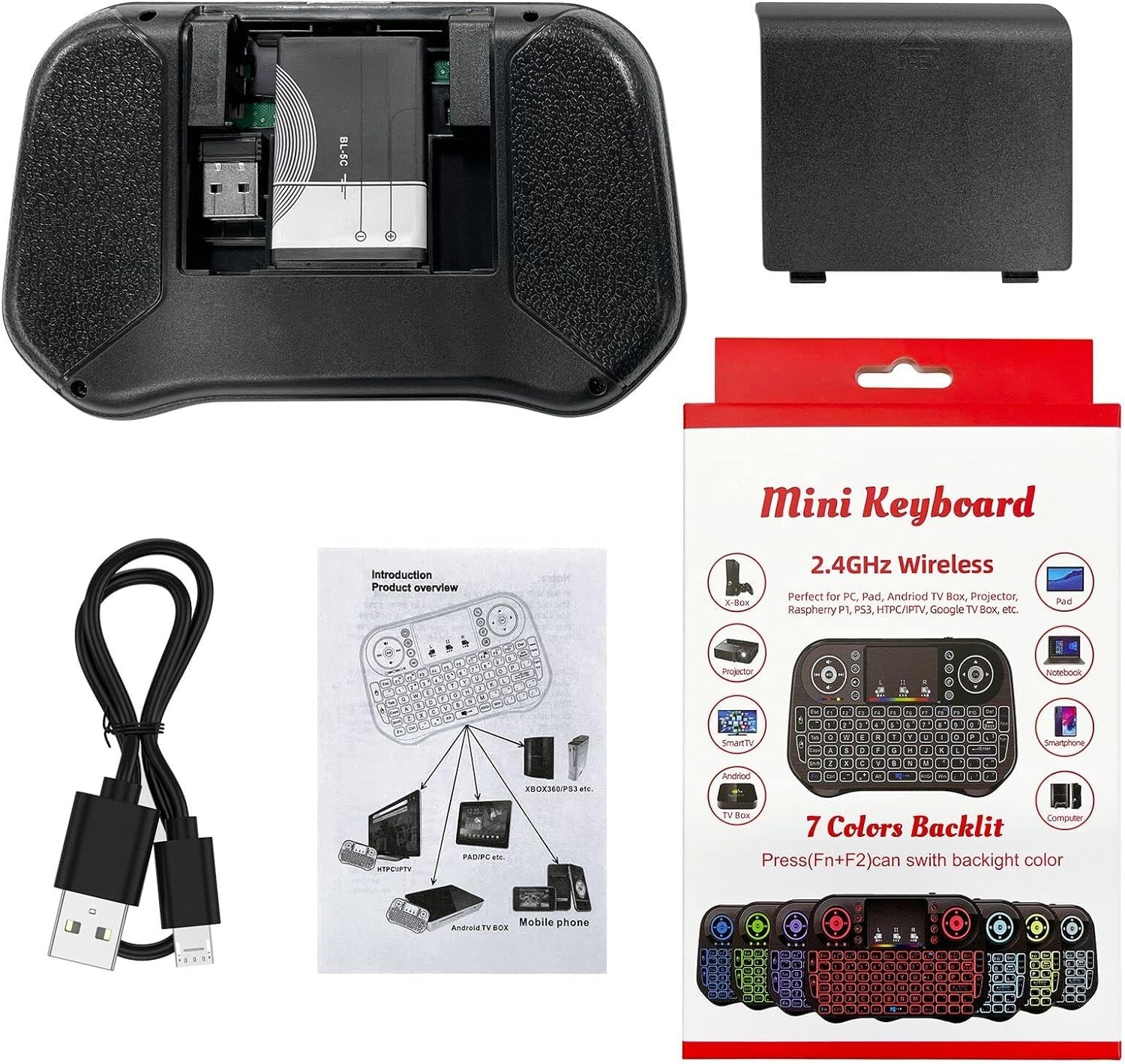 Mini Wireless Keyboard with Touchpad Mouse Combo, 7 Colors RGB Multicolor