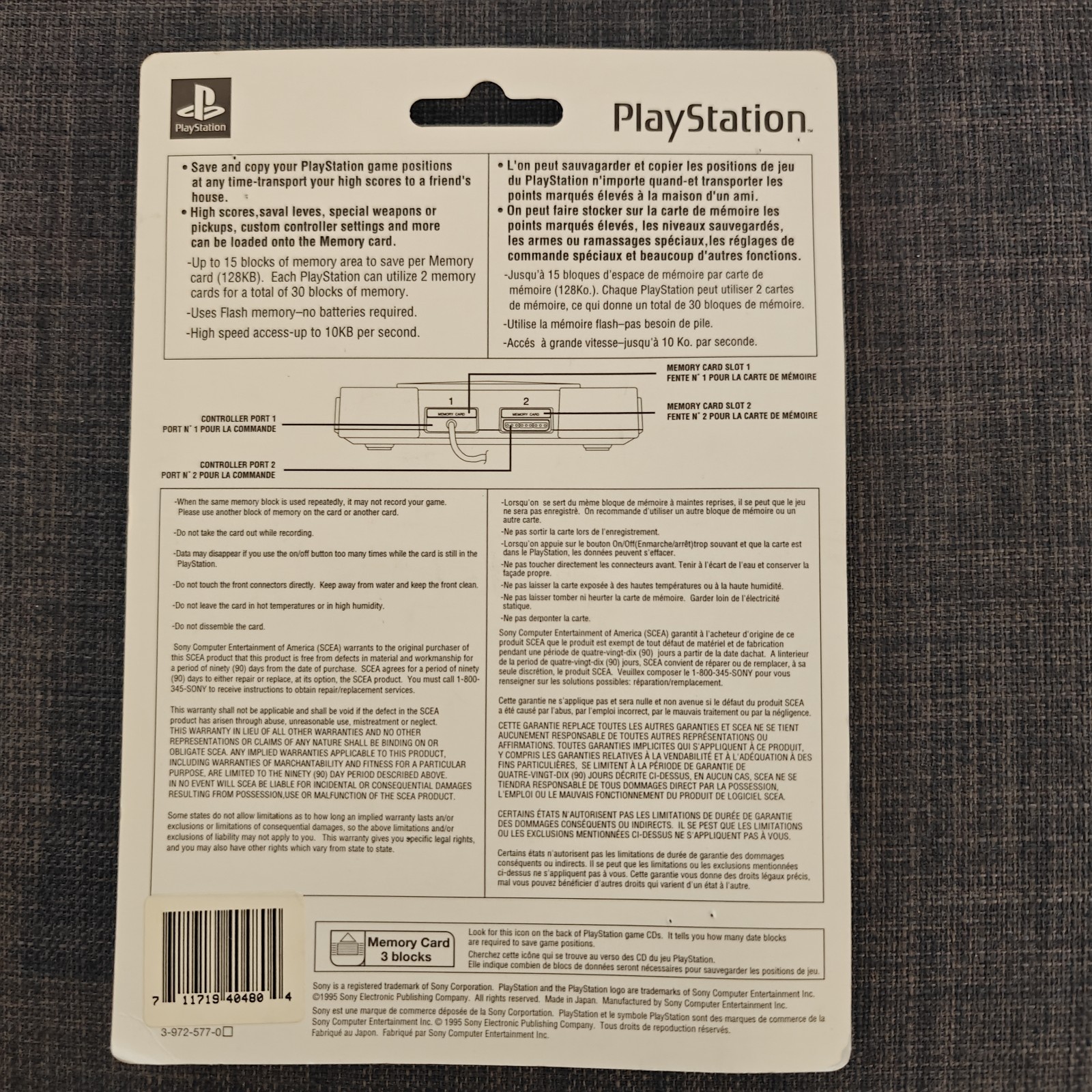 Official OEM Sony Playstation 1 PS1 Light Gray Memory Card Brand New Sealed
