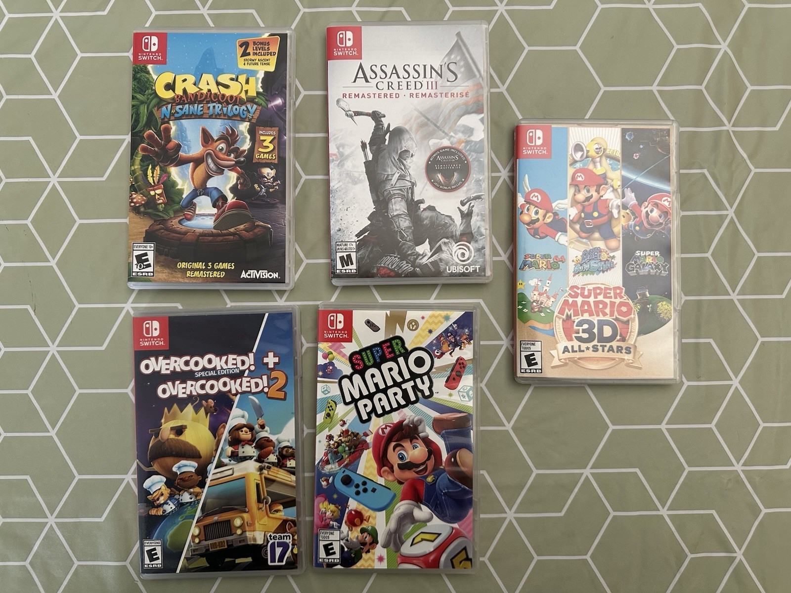 Nintendo Switch Console Bundle w/ Dock, 2 Pro Controllers, Case & 5 Games