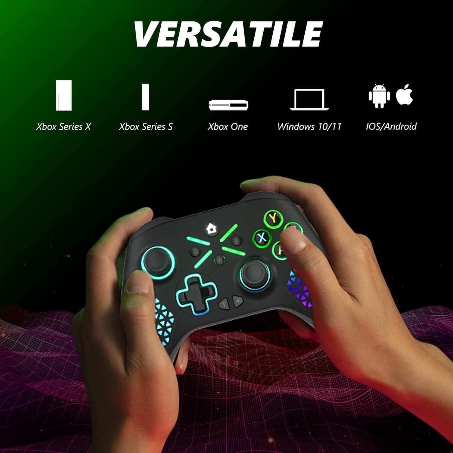 Multi-Platform RGB Wireless Controller for Xbox, 2.4GHz Dual Vibration Gamepad