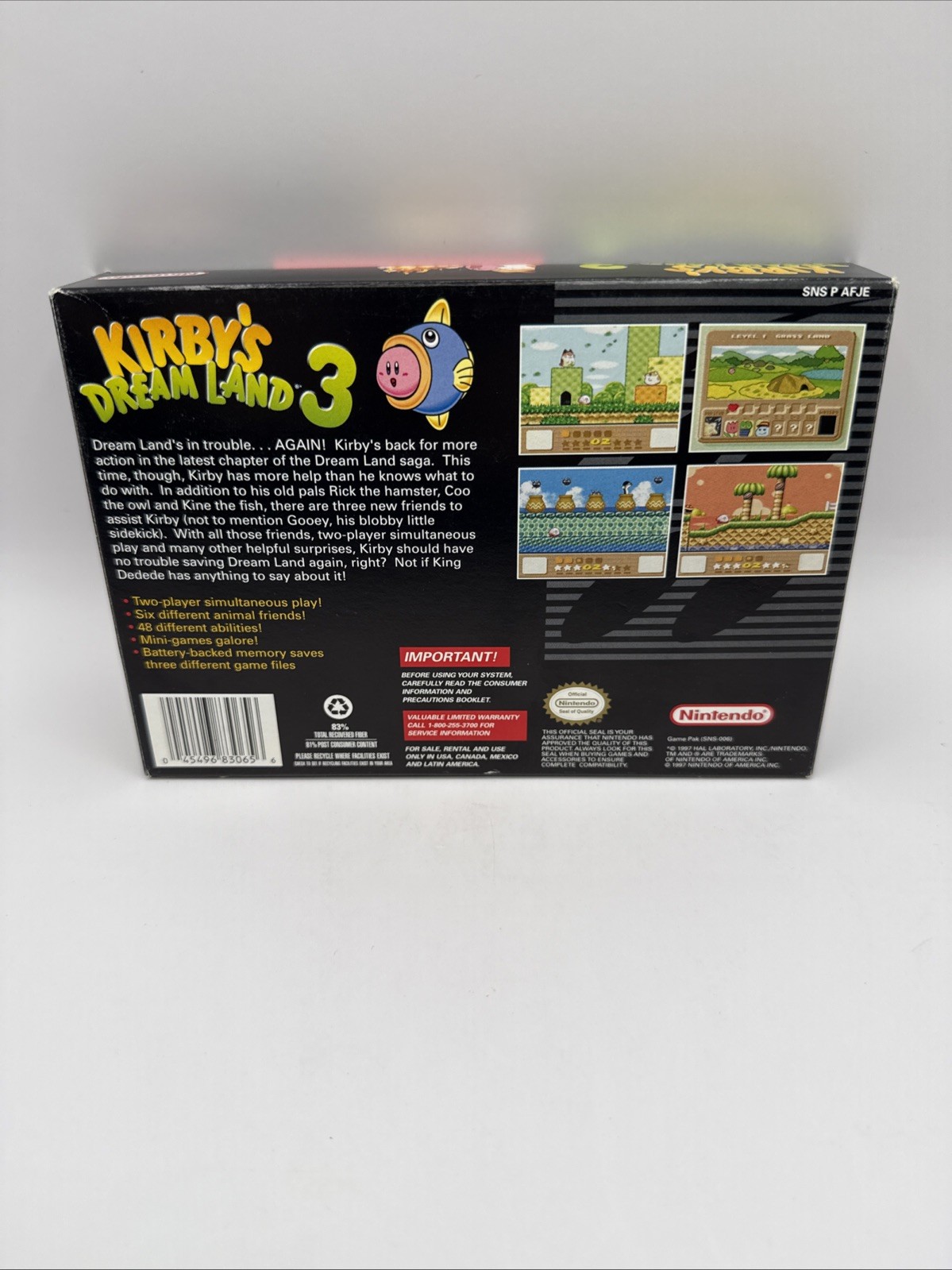 Kirby’s Dream Land 3 (Super Nintendo) Complete CIB – Excellent Condition – Rare