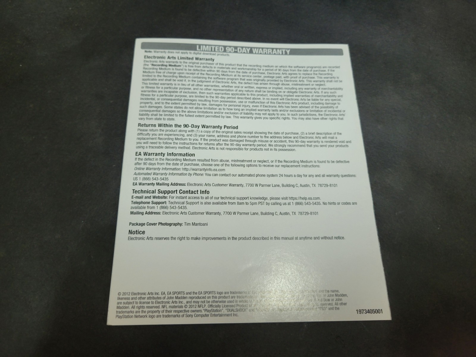 Madden 13 NFL Football 2013 Playstation 3 PS3 Instruction Manual Only