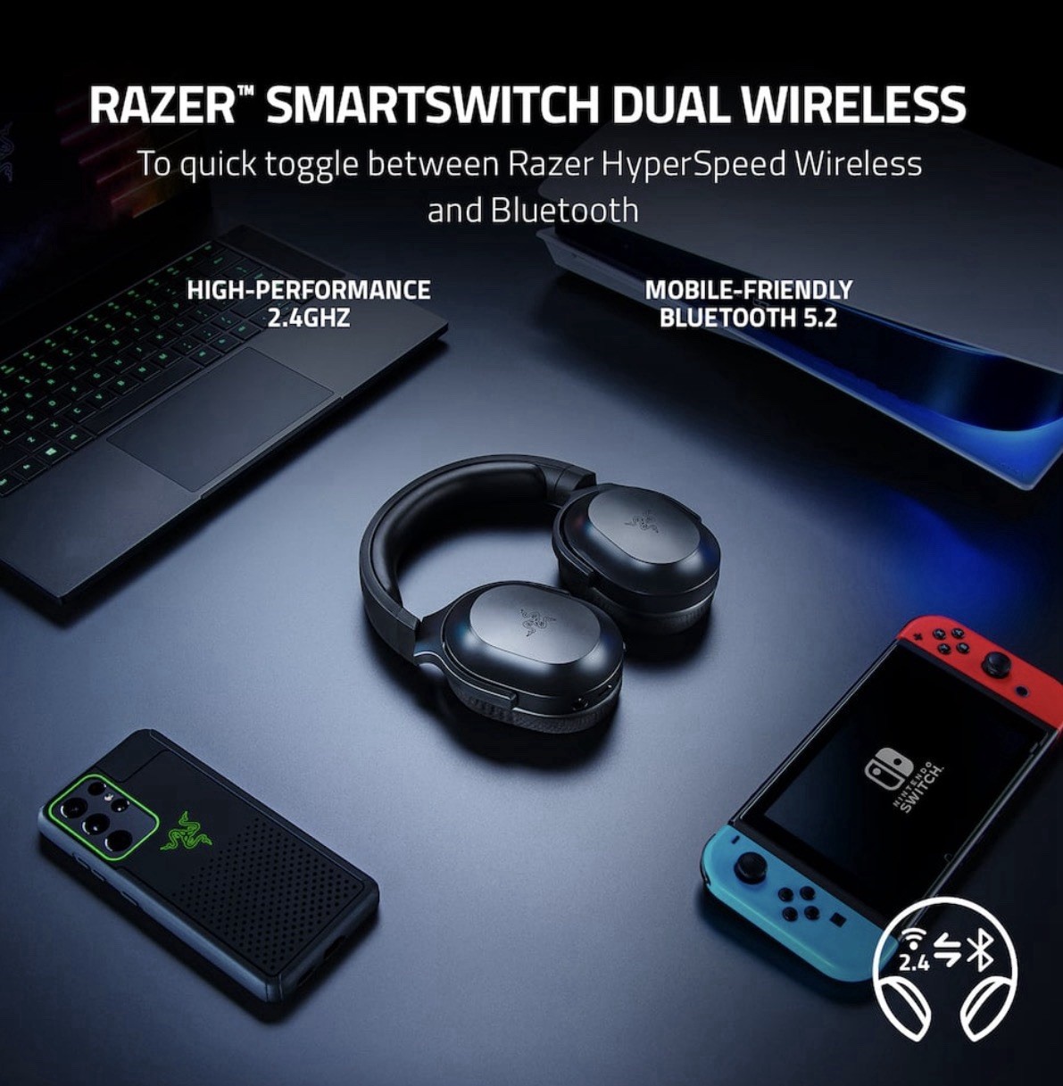Razer Barracuda X 2022 Wireless Headset PC PS5 Switch Black