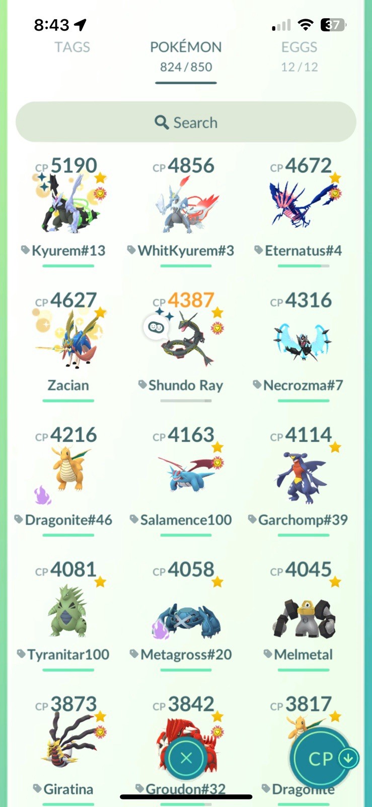 Pokémon Go Acc level72, Shundo Rayquaza Best Buddy, Full Fused Pokemon. BGs.