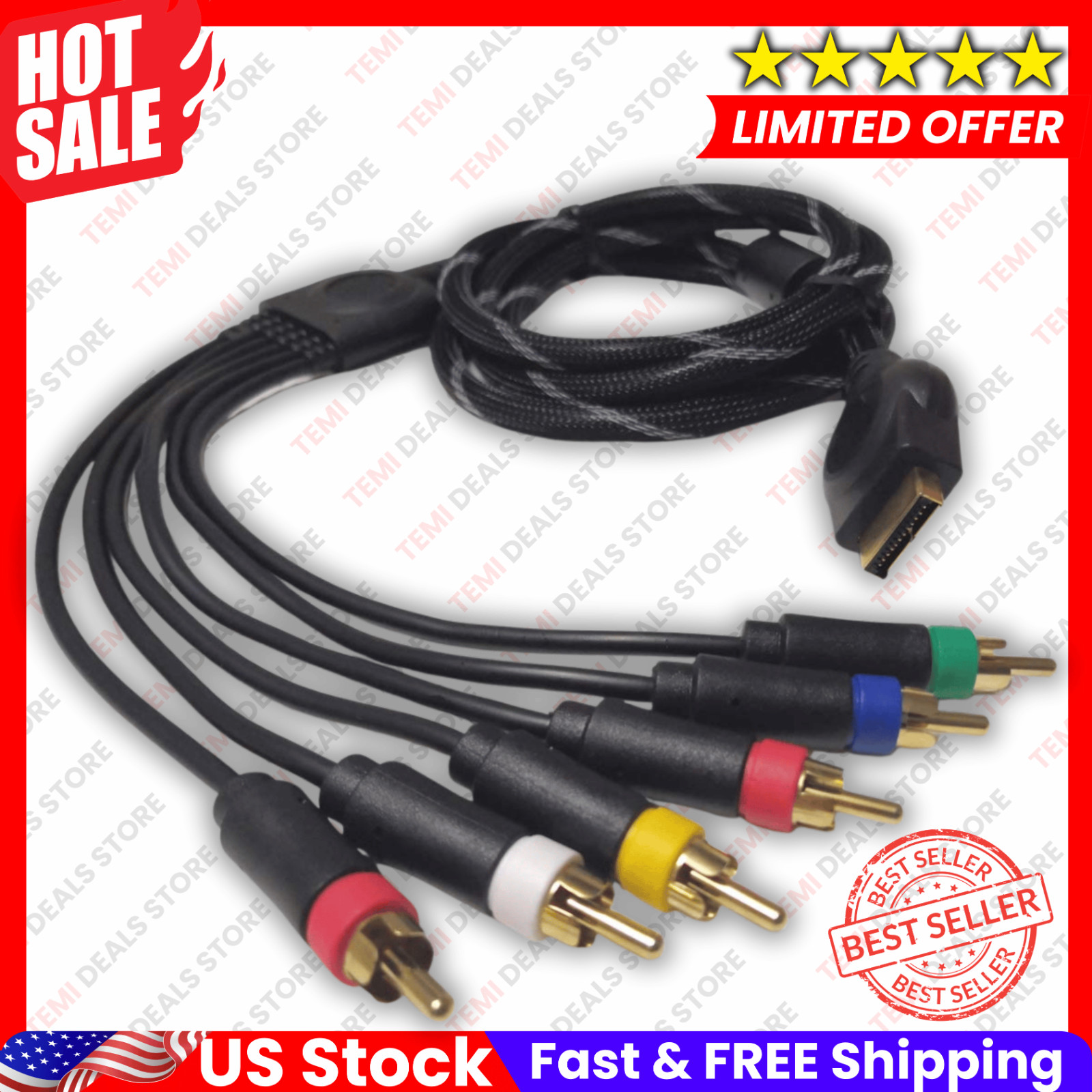 Component AV Cable for PS2 PS3 HD RCA Audio Video Cord YPbPr PlayStation 2 3 6FT