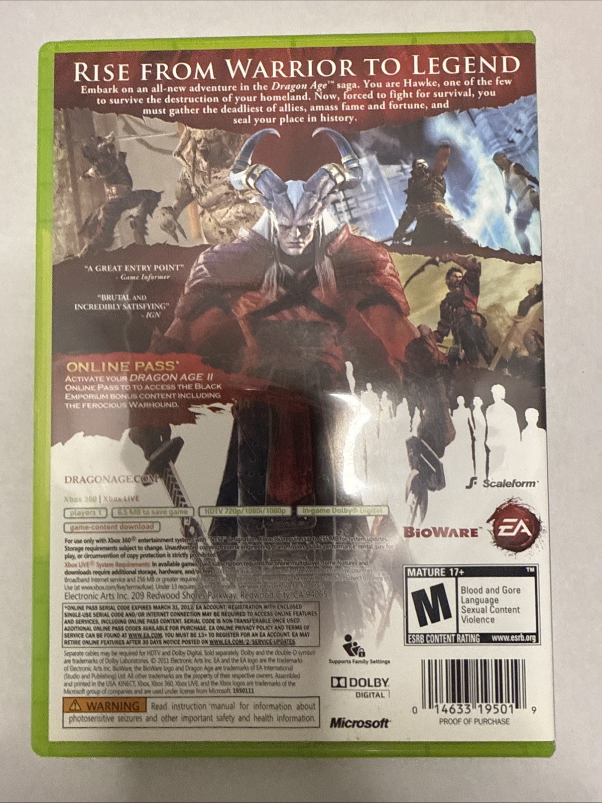 Dragon Age II (Microsoft Xbox 360, 2011) CIB