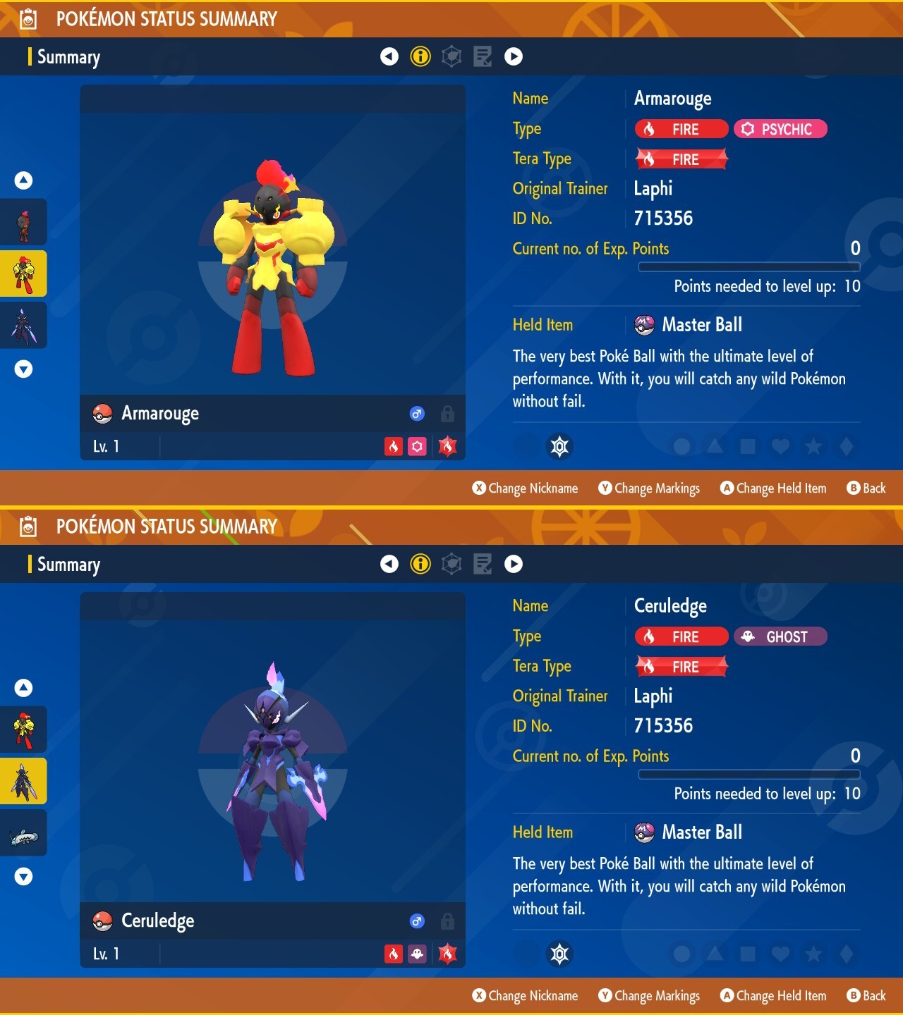 Non-Shiny Ceruledge & Armarouge 6IV Bundle Regular Pokemon Scarlet Violet SV