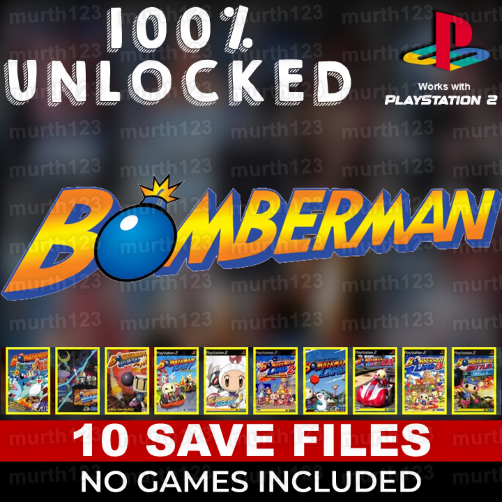 Bomberman World Wars Kart Land Battle PSX PS1 PS2 Memory Card 100% Unlocked Save