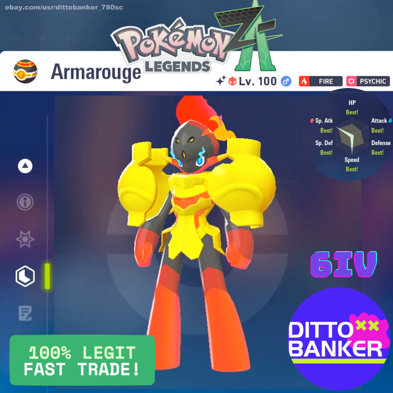 Pokemon Legends ZA ✨ SHINY ARMAROUGE w Auspicious Armor Lv100 Modest/6IV MAX EV