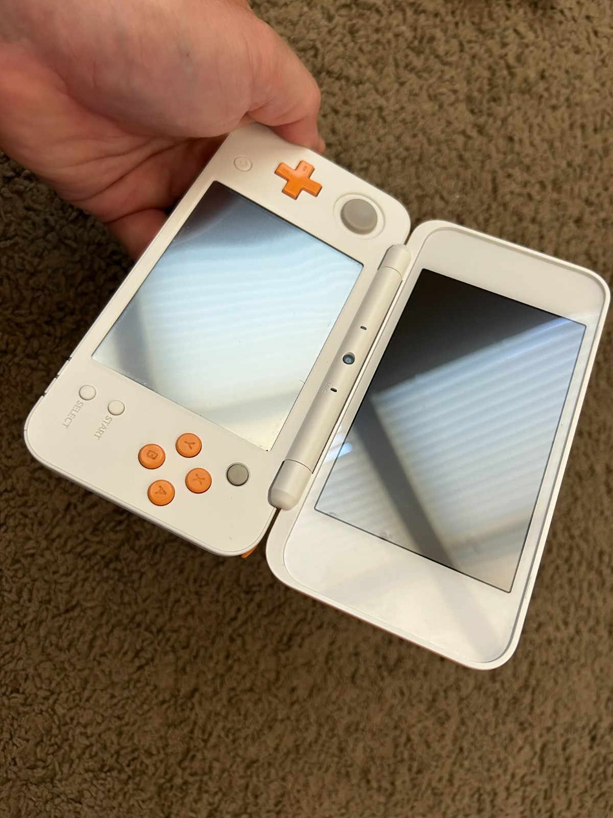 Nintendo 2DS XL Handheld System White & Orange+Zelda: Ocarina of Time bundle lot