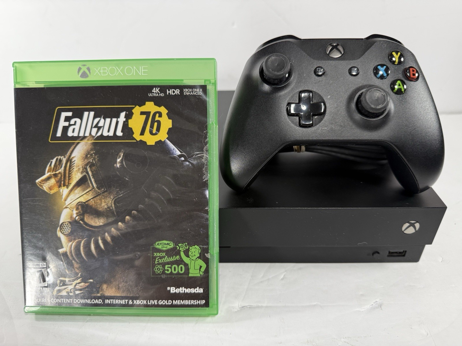 Microsoft Xbox One X Console 1TB Black + Controller & Cables – Fallout 76 Bundle