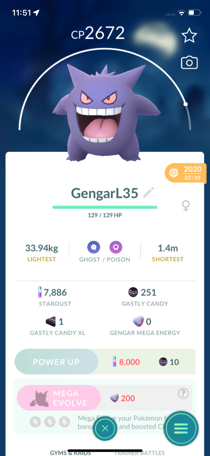 Gengar Lv35 2020 Guaranteed Lucky !! Same Day Shippment or Next Day ! Go