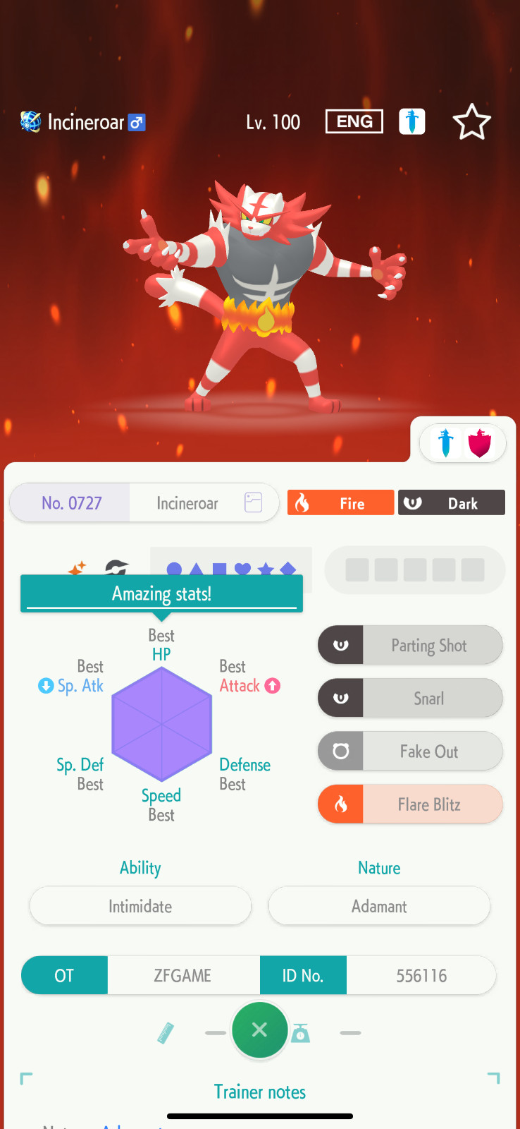 ✨6IV SHINY Incineroar + EVS🚀 POKEMON HOME✨Champions✨Online delivery⚡