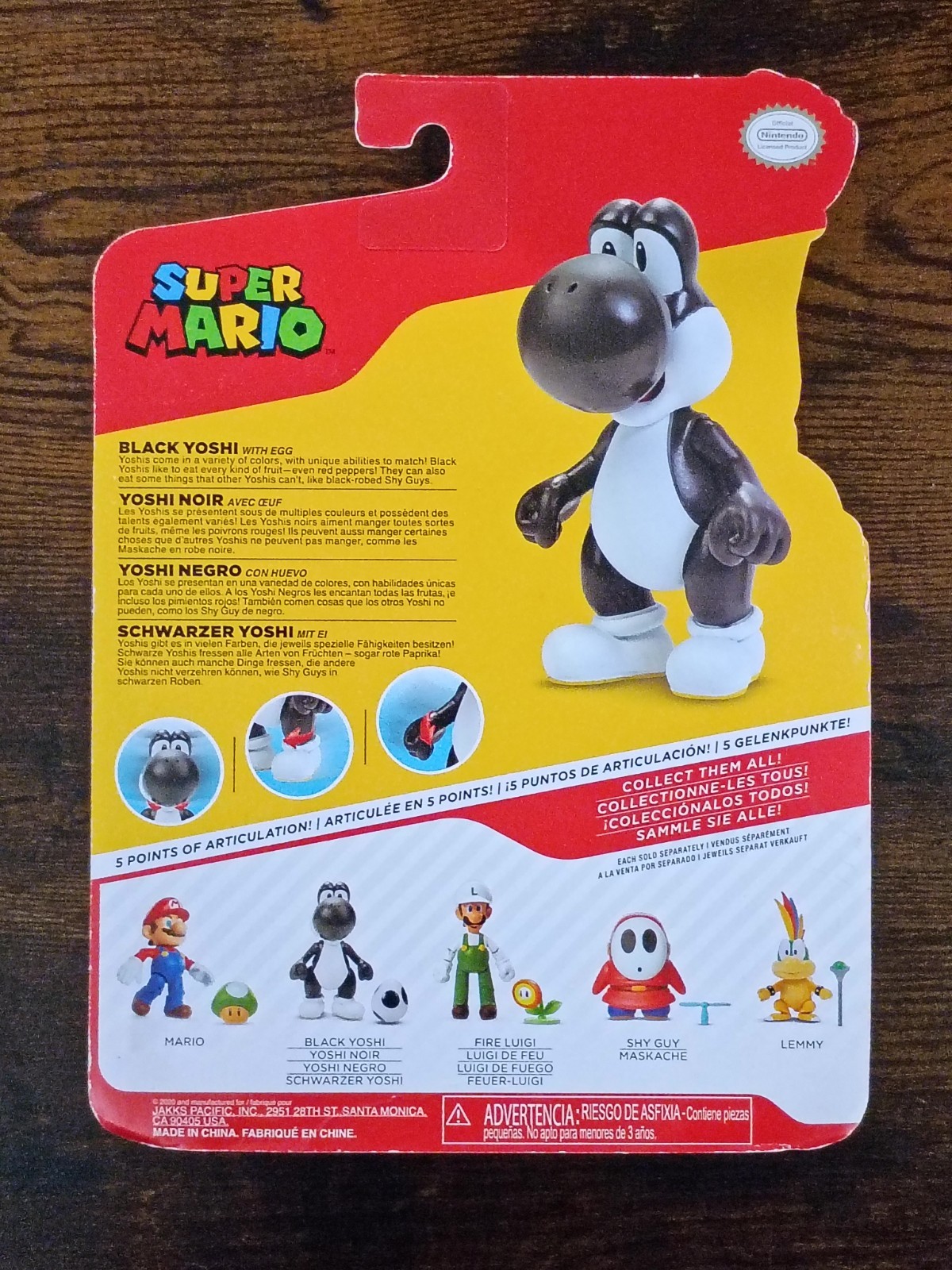 5-PK SUPER MARIO 4″ YOSHI World of Nintendo Yellow Black Red Light Blue + Eggs