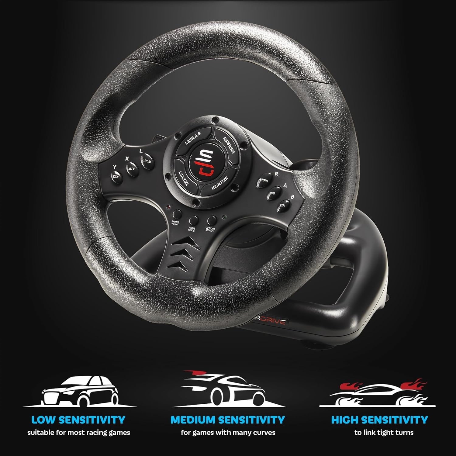 Advanced Racing Steering Wheel with Pedals & Vibration for Xbox and PC – Black
