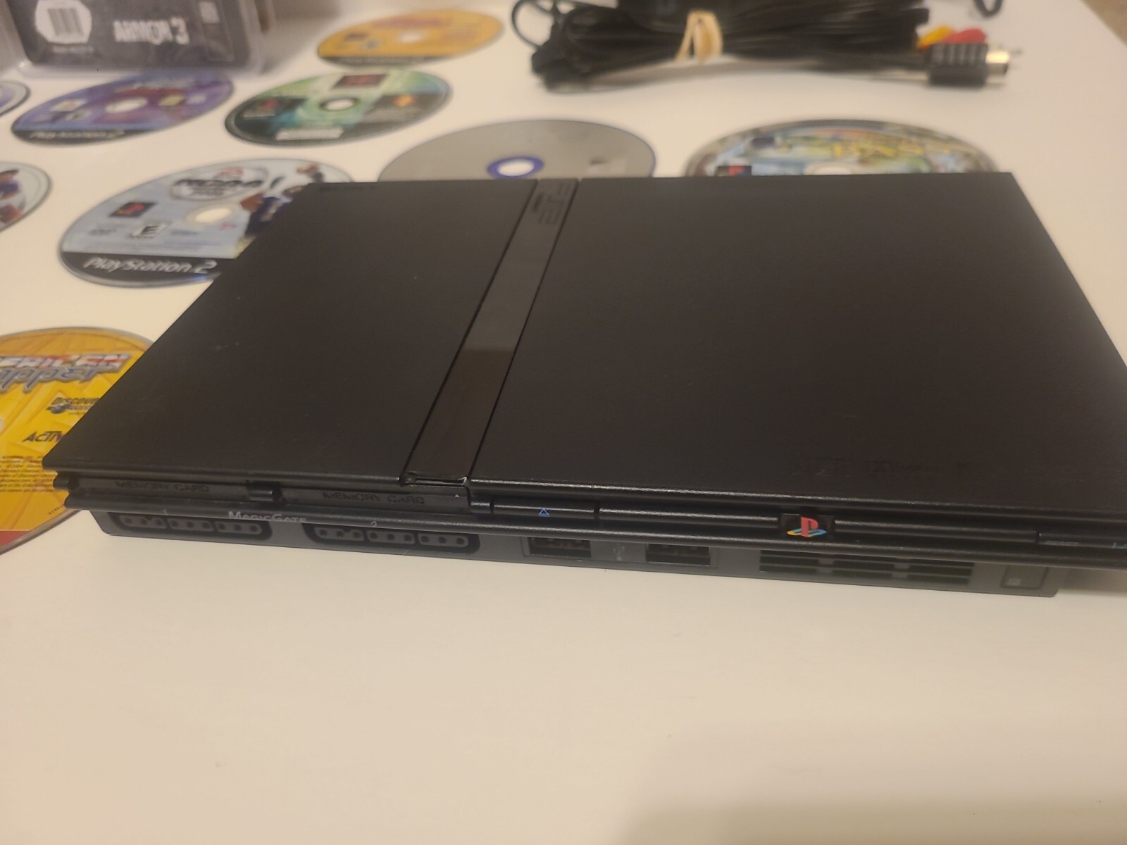 SONY PlayStation 2 PS2 SLIM Black Console Bundle 15 Games Lot 2 Controllers