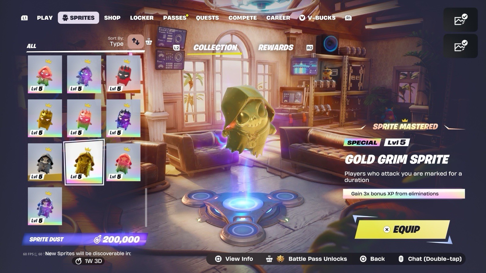 Fortnite Sprites All LVL 5 Normal, Gold, Gummy, Galaxy Sprites ALL MASTERED