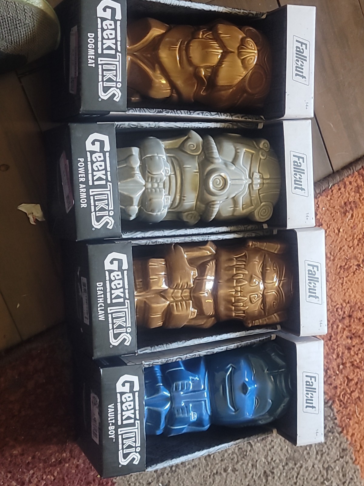4 Geeki Tikis Fallout Power Armor & Deathclaw Dogmeat Vault Boy Mug New in Box