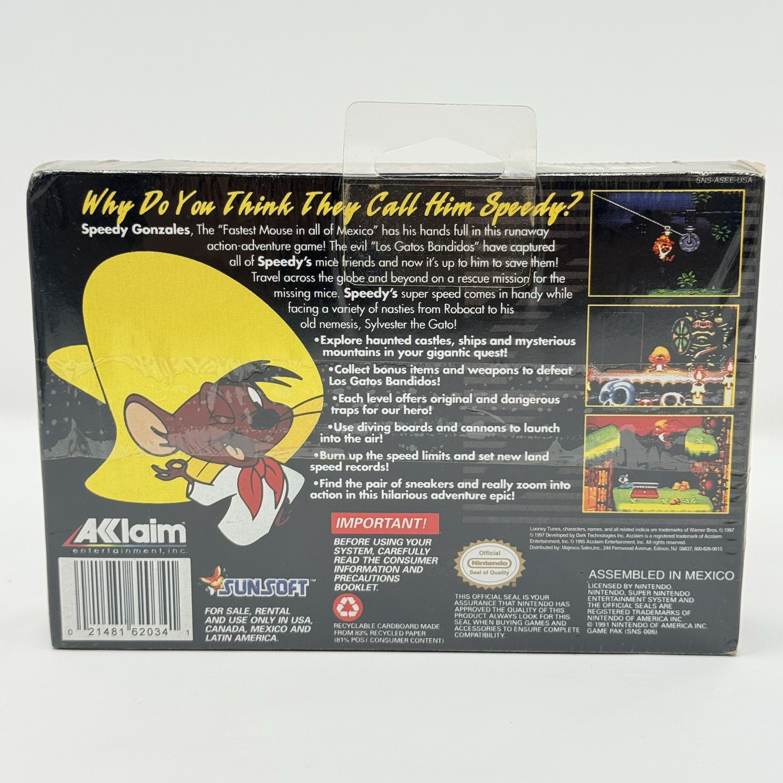 Speedy Gonzales Los Gatos Bandidos SNES Factory Sealed Hang Tab Mexico