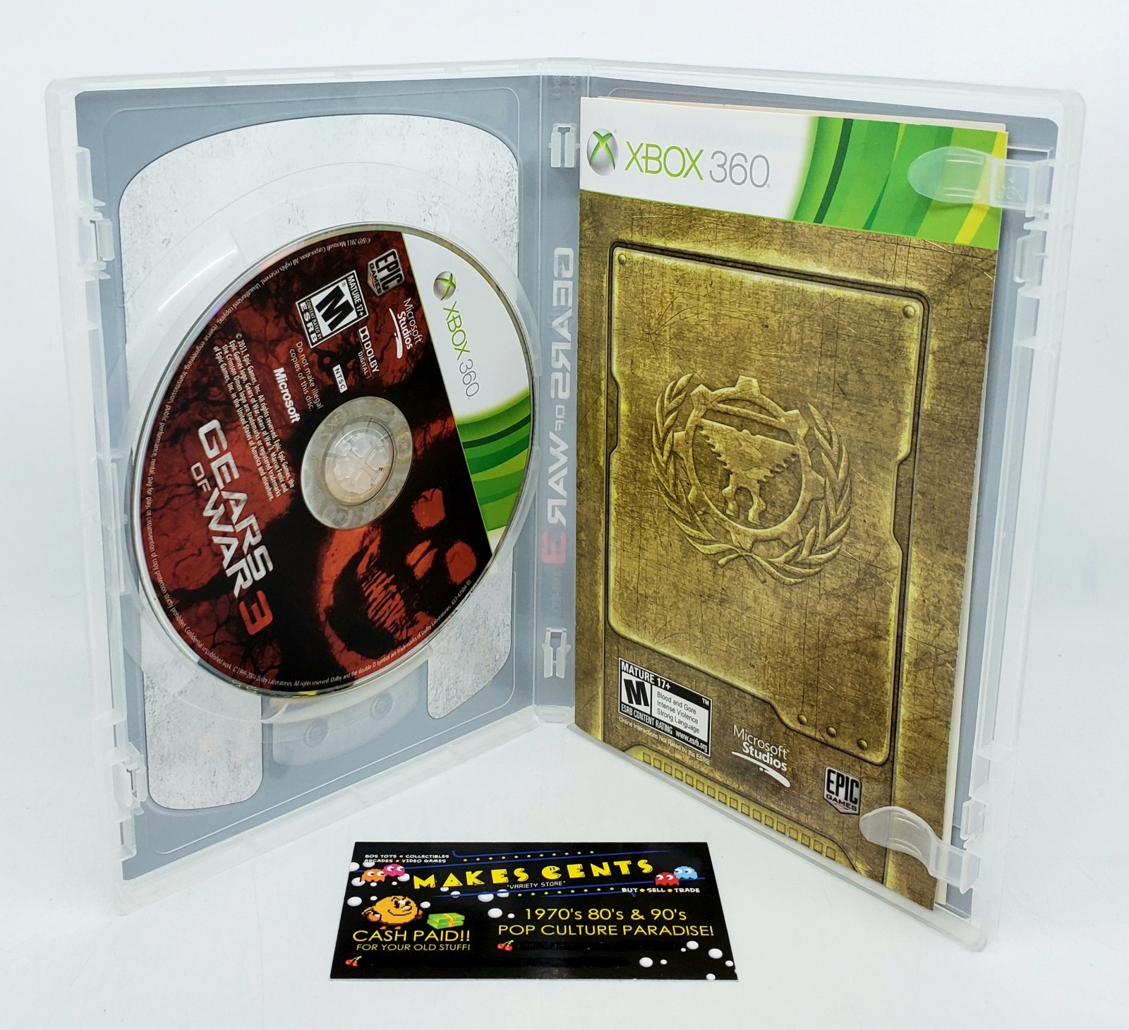 Gears of War 3 Xbox 360 Adam Fenix Octus Collectible w/ Cog Medal, Flag & Game!