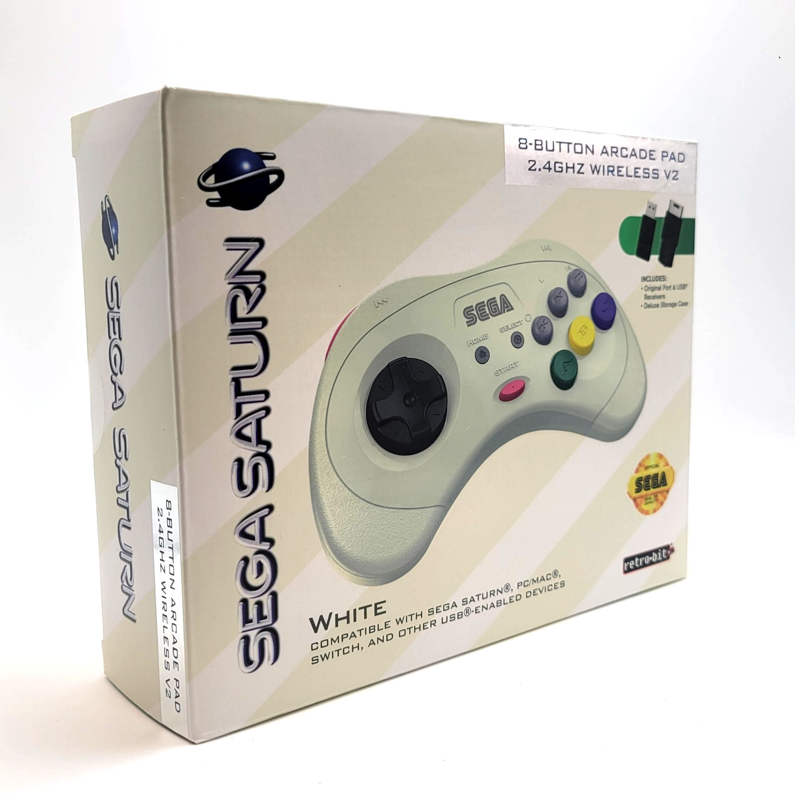 Retro-Bit 2.4GHz V2 Wireless Controller 8-Button Sega Saturn, Genesis Mini White