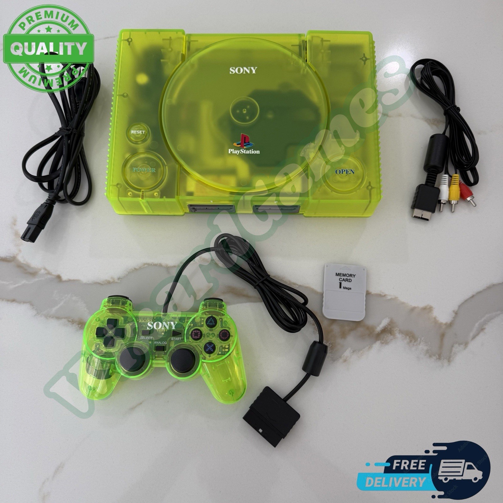 PS1 Sony PlayStation 1 Console (SCPH-5501) Bundle Translucent Neon Gr- New LASER