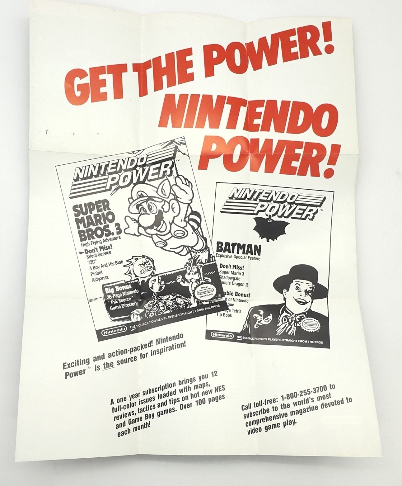 Now You’re Playing With Power Poster Nintendo NES Folded 1990 Japan NO TRACKING