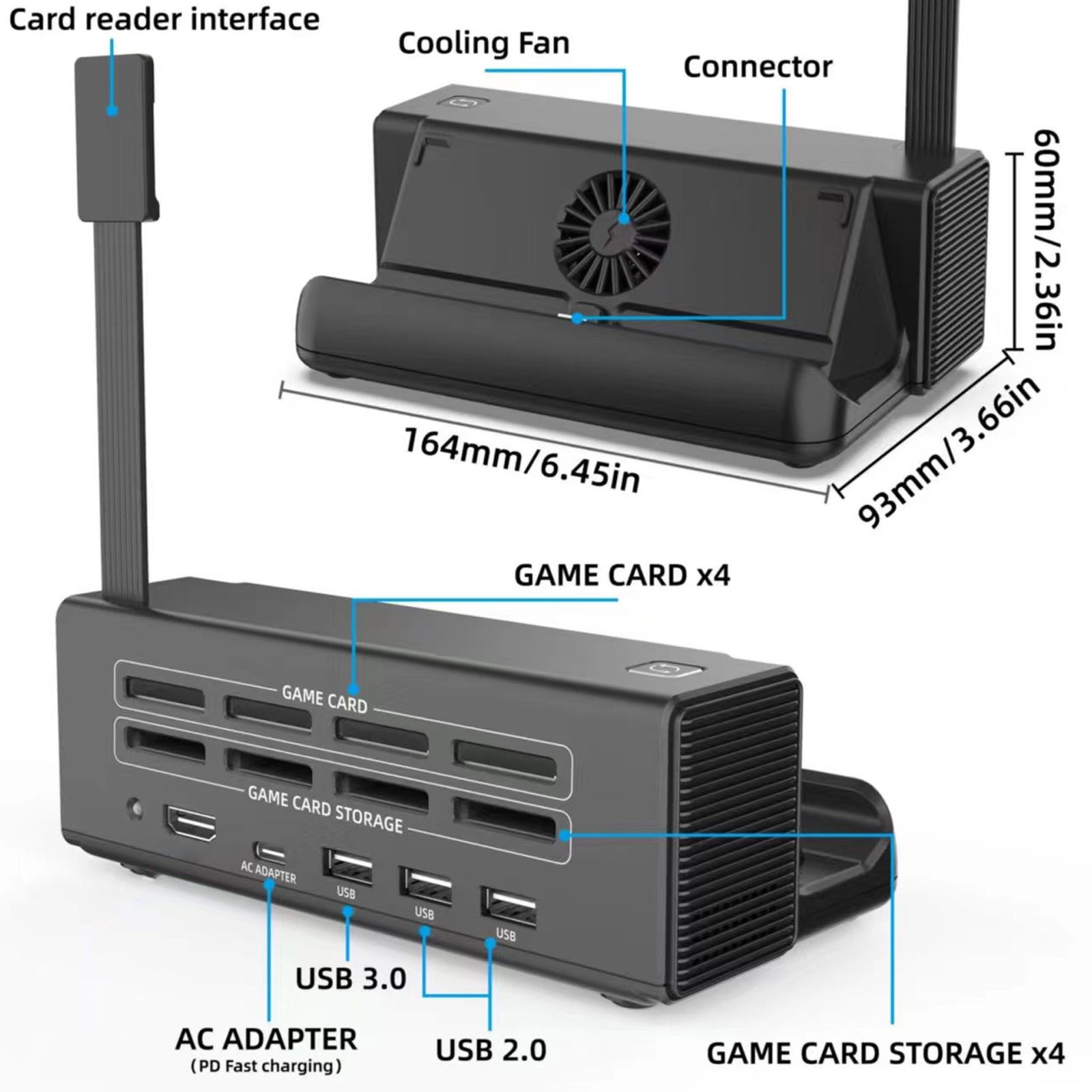 TV Docking Station 8 In 1 Game Card Reader HD Multimedia Interface 4K 30HZ