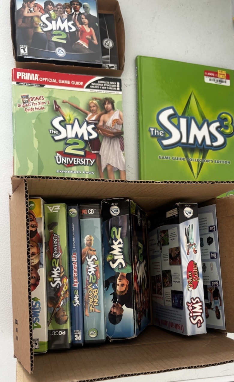 The Sims Collection (1-4)— 18 games w/cases, 3 official Prima guides (PC) + MORE