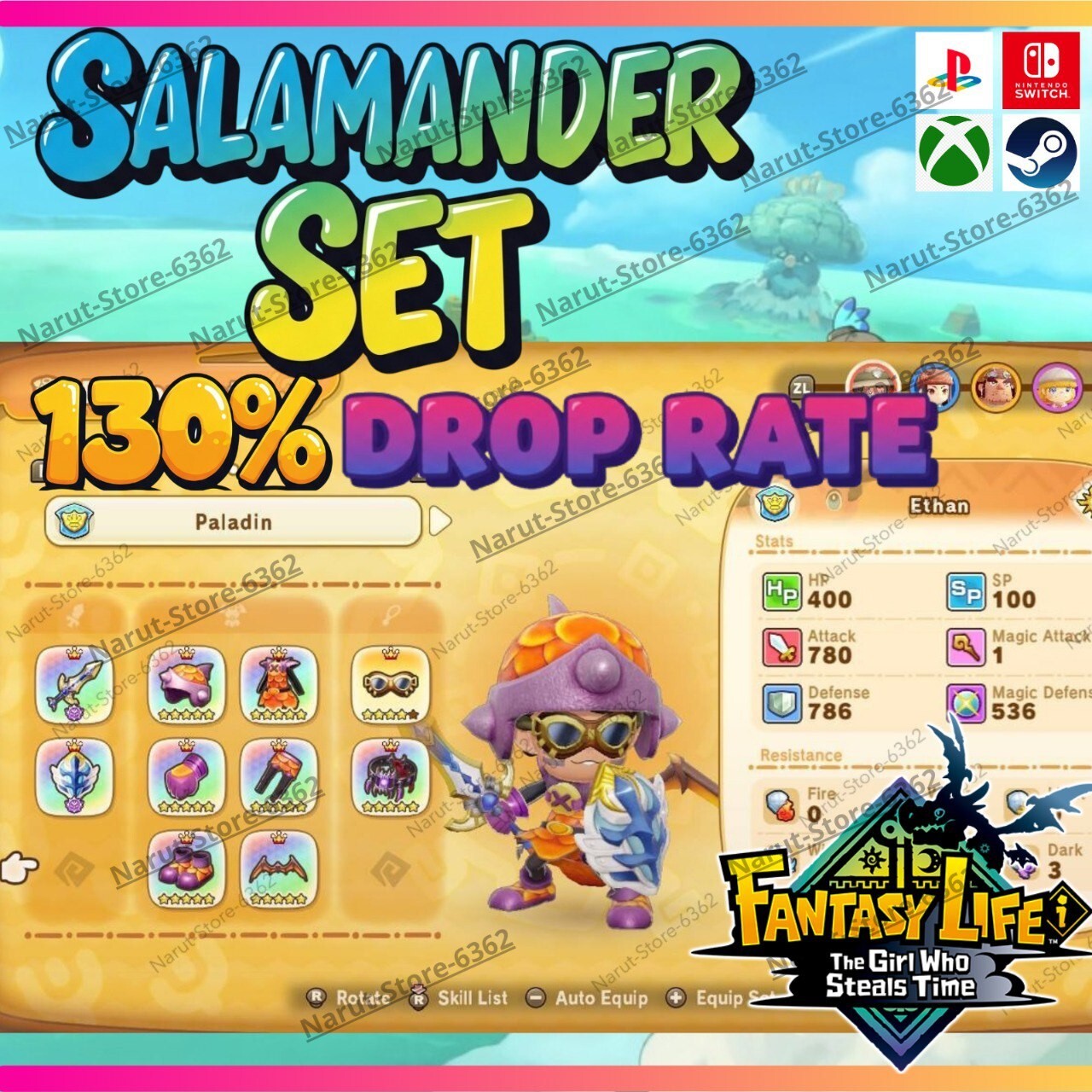 Fantasy Life I: Salamander Set 🌟+130% drop rate🌟 Item Weapons paladins