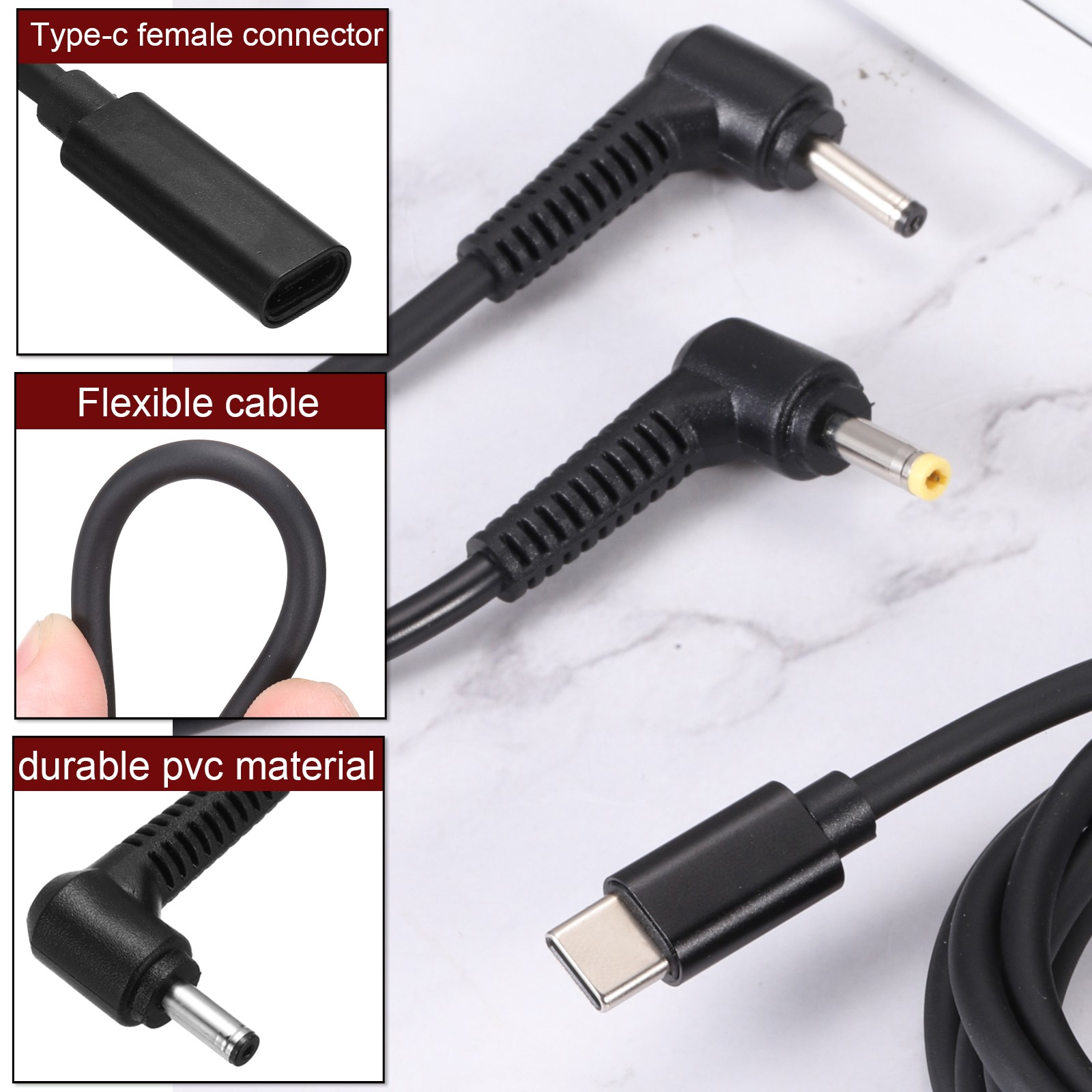 0.5FT USB C to DC PD Power Fast Charging Cable, 4mmx1.35mm 65W/18V-20V(Black)