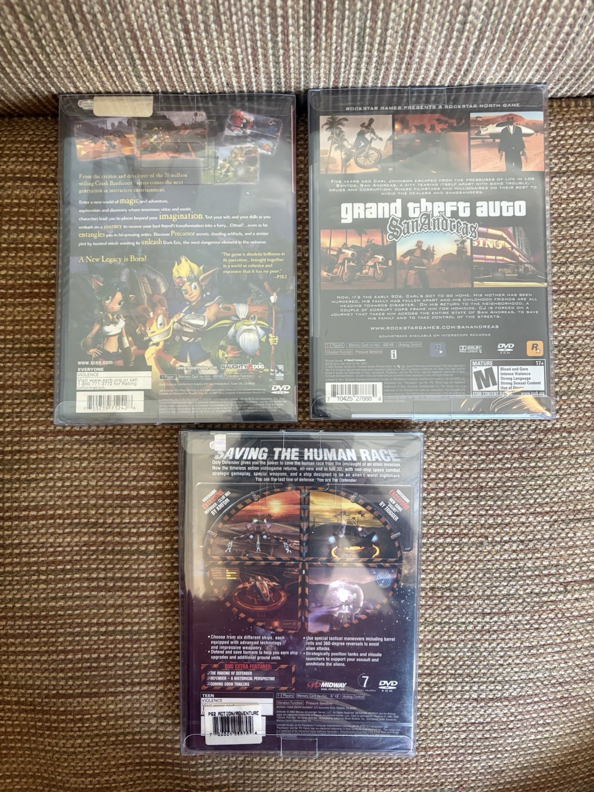 Sealed Ps2 Games (In MALKO Cases)- Jak & Daxter, San Andreas, Defender