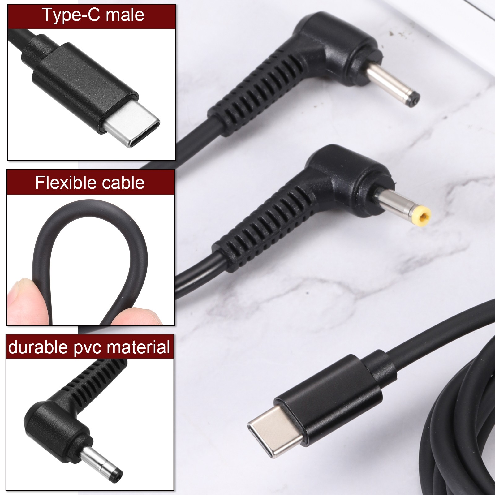 4.9FT USB C to DC PD Power Fast Charging Cable, 4mmx1.7mm 65W/20V(Black)