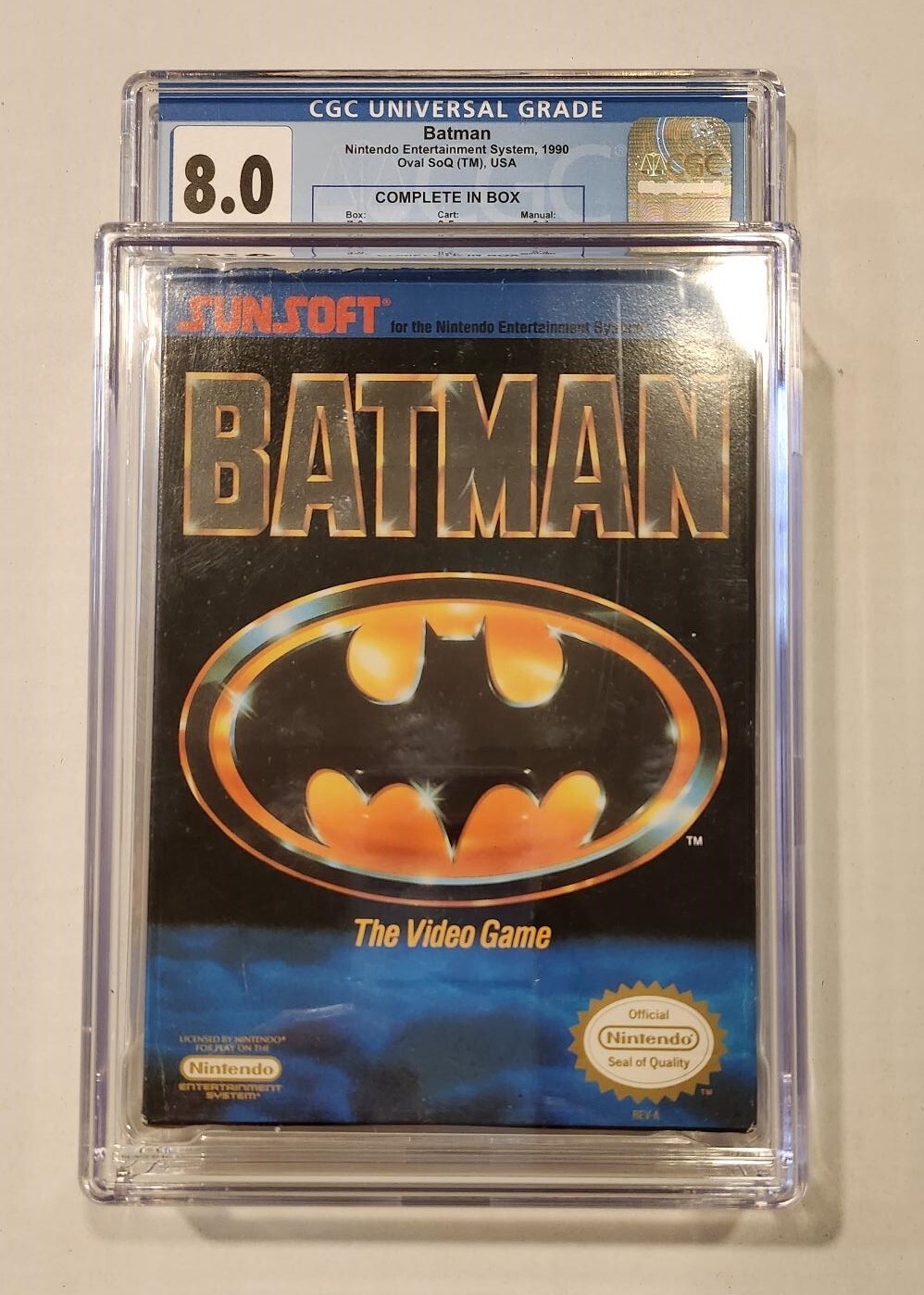 Batman NES – Sunsoft – CIB – CGC Graded 8.0 – Oval SoQ – Three Screw Cart