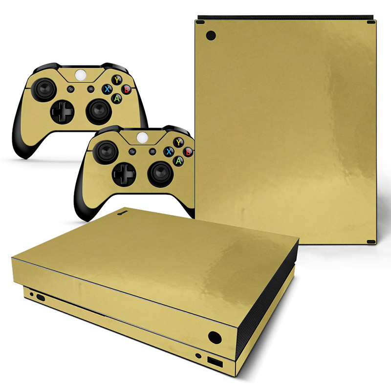 For Xbox One X Skin Console & 2 Controllers Gold Glossy Finish Vinyl Wrap Decal