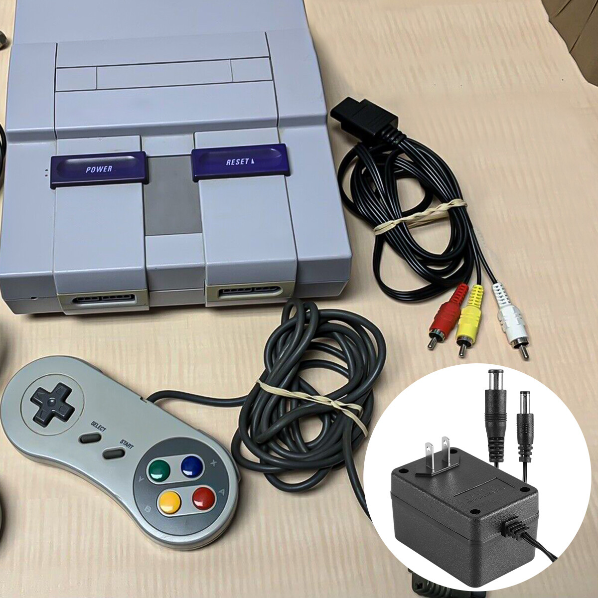 Audio AV RCA+AC Cable Power Supply Adapter Cord For Super Nintendo SNES Game Set