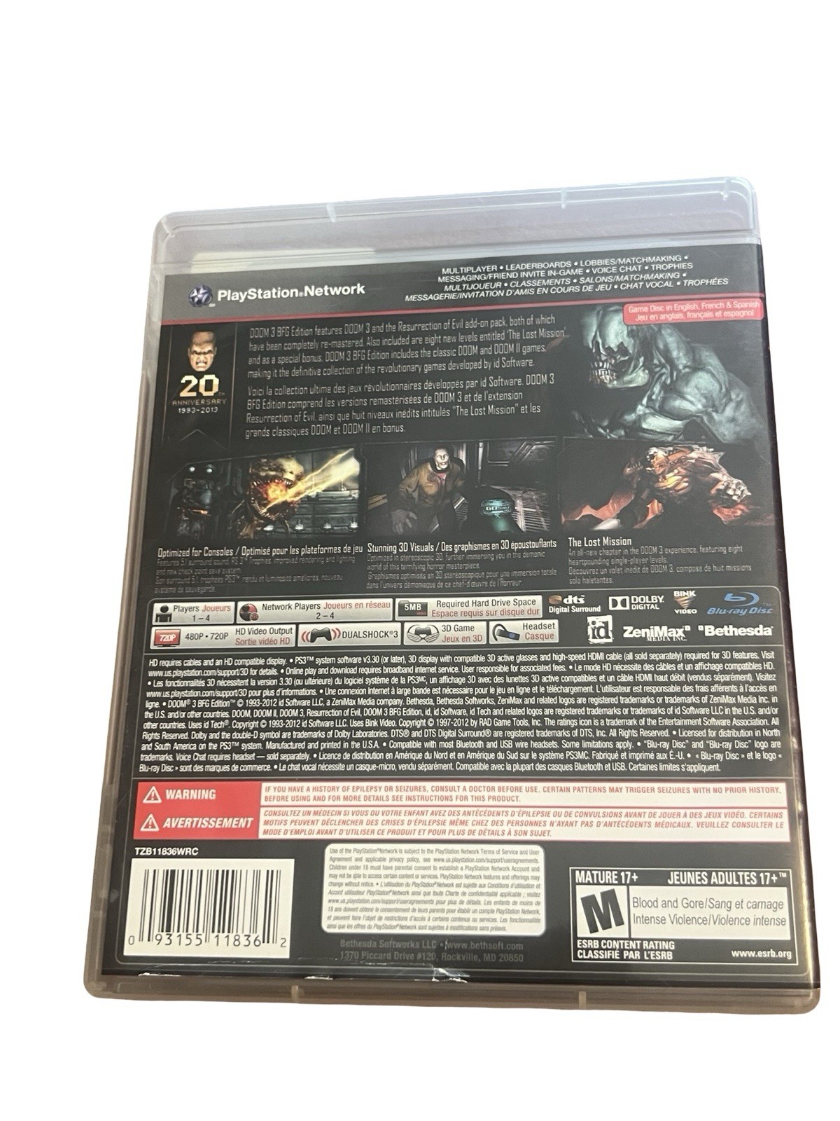 Doom 3 : BFG Edition (Playstation 3, 2012) PS3 Complete CIB – MINT DISC!