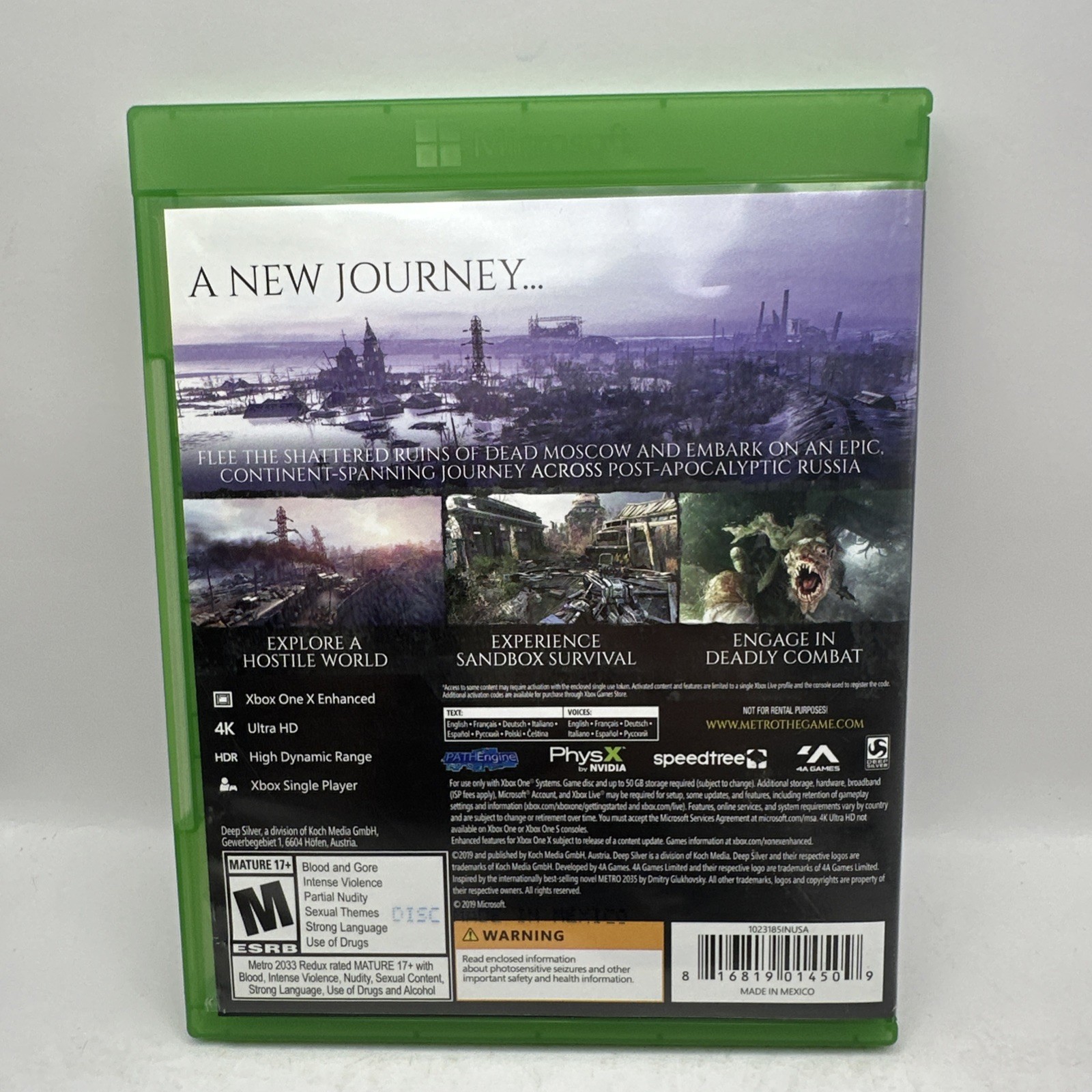 Metro Exodus Microsoft Xbox One CIB Complete w Poster Excellent 4A Deep Silver