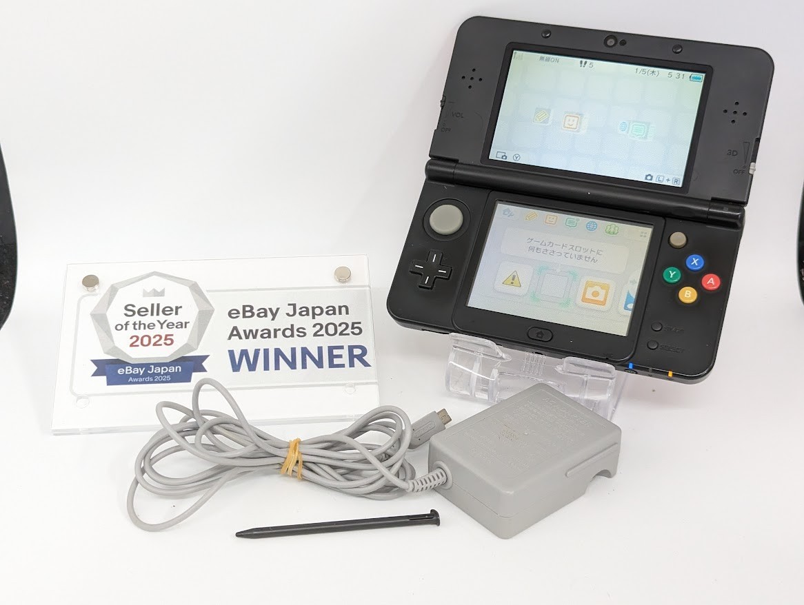 B349 Nintendo new 3DS console Black Plate No.001 Mario Japan w/pen adapter fx