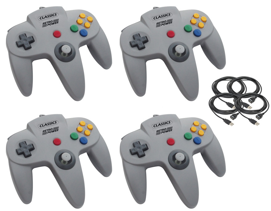 N64 USB Controller (4-player pack) with 10′ USB Extension Cables