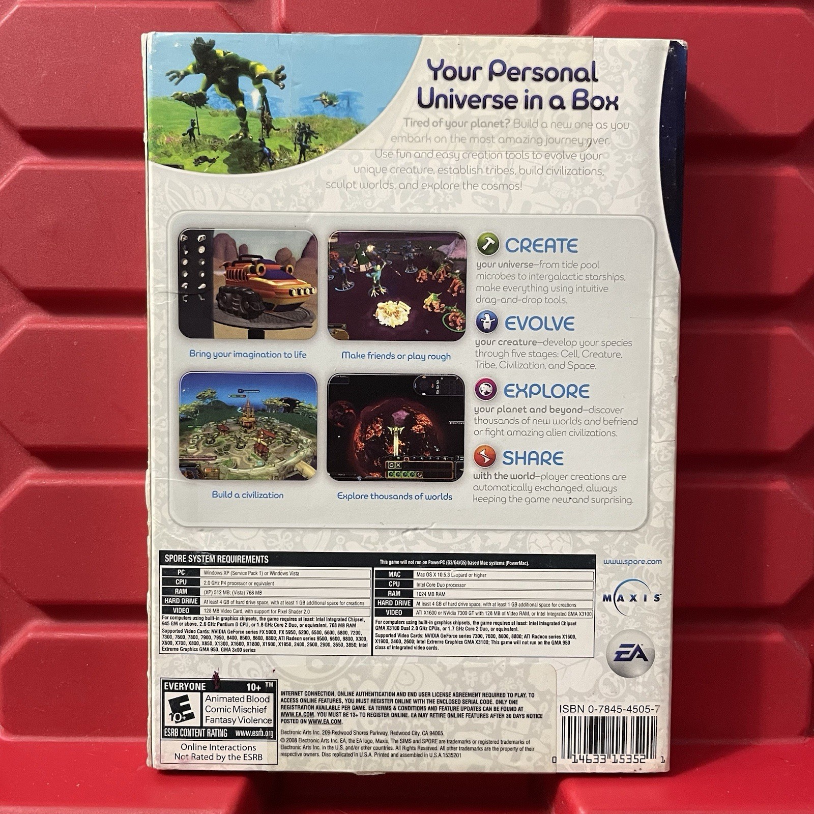 Spore PC Video Game DVD ROM Windows Mac Maxis EA Rated E Pre Owned Untested 2008