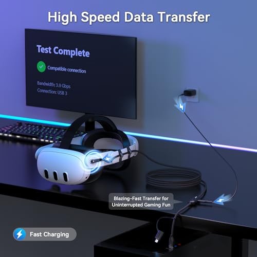 AMVR 16FT Link Cable for Meta Quest 3 3S 2 Pico 4 USB 3.0 PCVR Charging Cord
