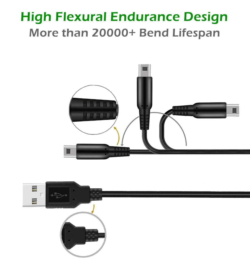 2 Pcs 3.9ft USB Charger Cable for 3DS/2DS/DSi – Play & Charge with Bonus Stylus