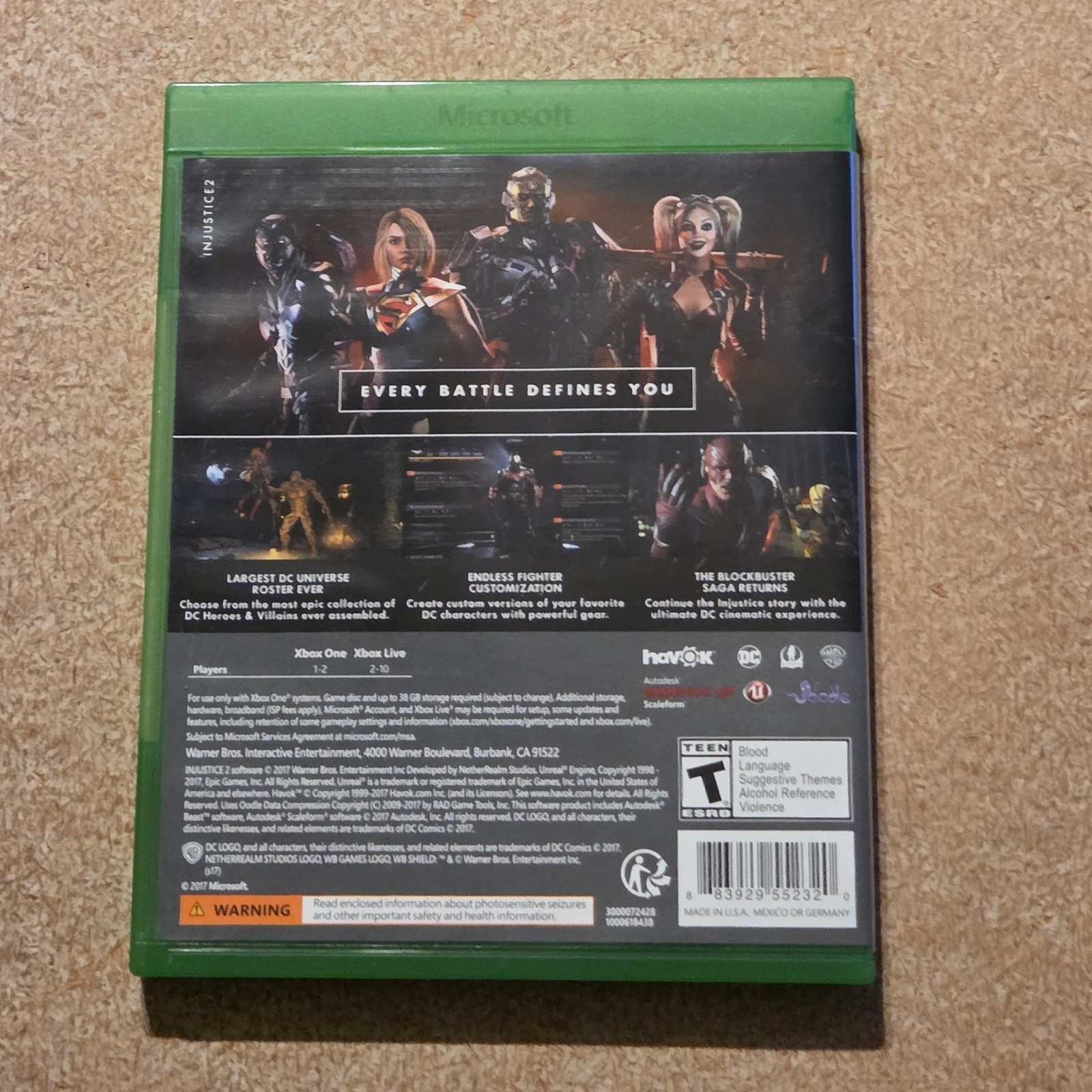 Warner Bros Injustice 2 Xbox One N/A Green Good Fighting DC Universe