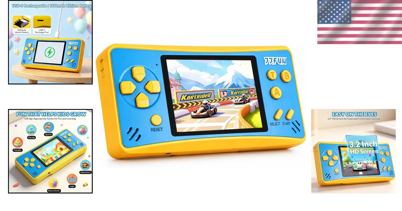 Safe & Fun Portable Gaming Console – 3.2″ Screen, 168 Built-in Games for Kids