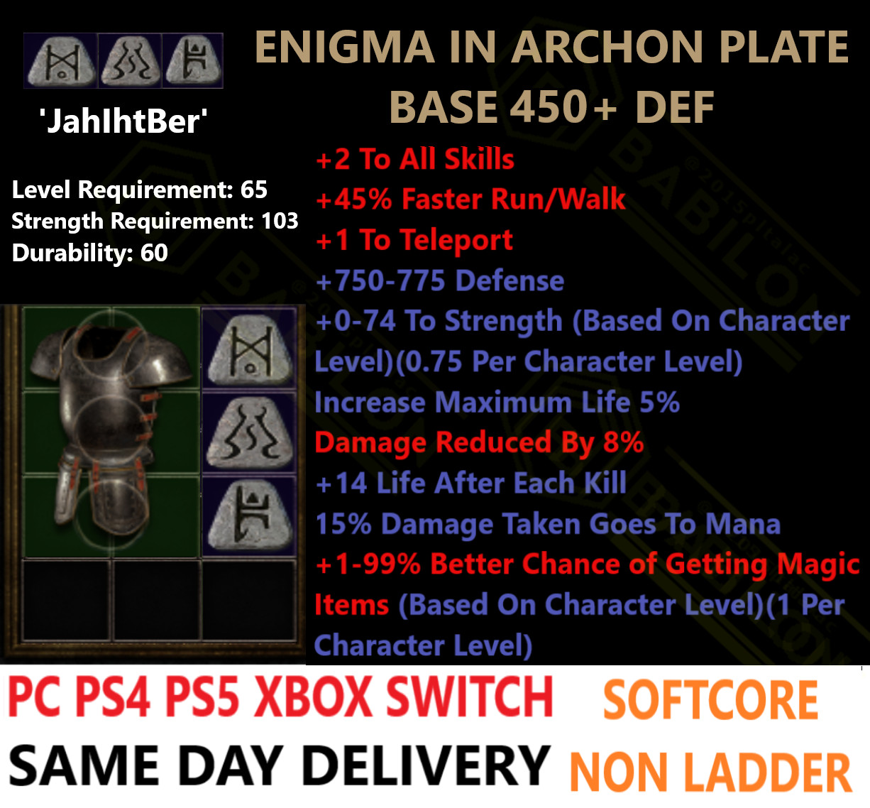 ✅ PC PS4 PS5 XBOX SWITCH✅ Enigma Archon 450+ base Diablo 2 Resurrected Items D2R